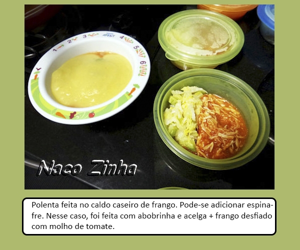 polenta com abobrinha, acelga e frango