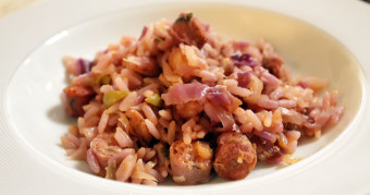 Arroz com linguiça e repolho